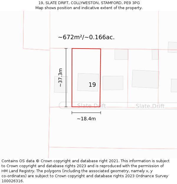 19, SLATE DRIFT, COLLYWESTON, STAMFORD, PE9 3PG: Plot and title map