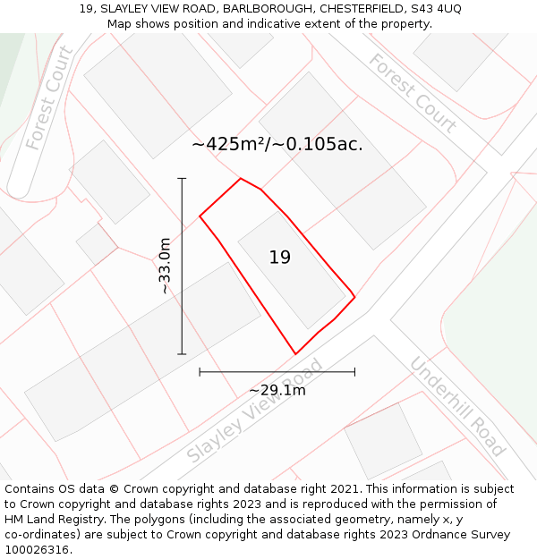 19, SLAYLEY VIEW ROAD, BARLBOROUGH, CHESTERFIELD, S43 4UQ: Plot and title map