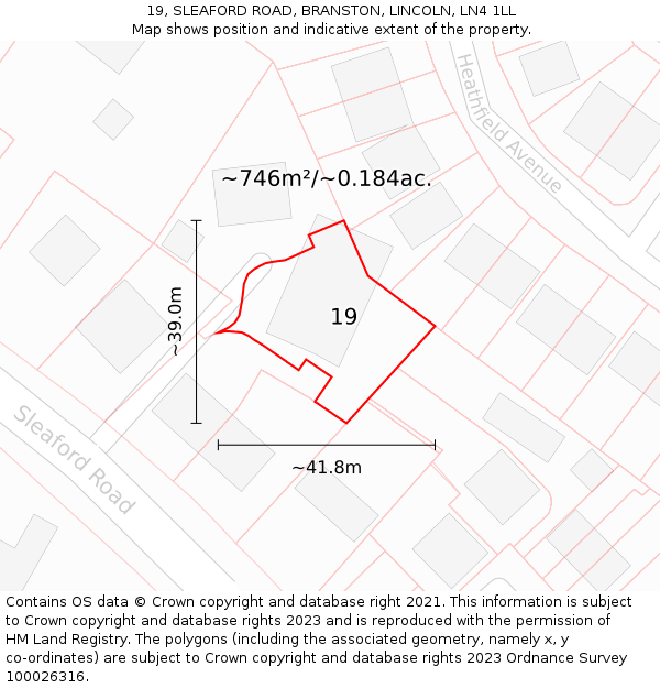 19, SLEAFORD ROAD, BRANSTON, LINCOLN, LN4 1LL: Plot and title map