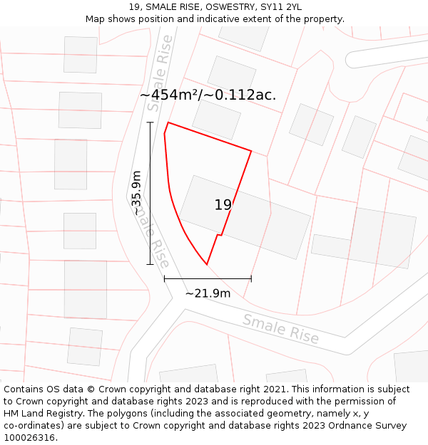 19, SMALE RISE, OSWESTRY, SY11 2YL: Plot and title map