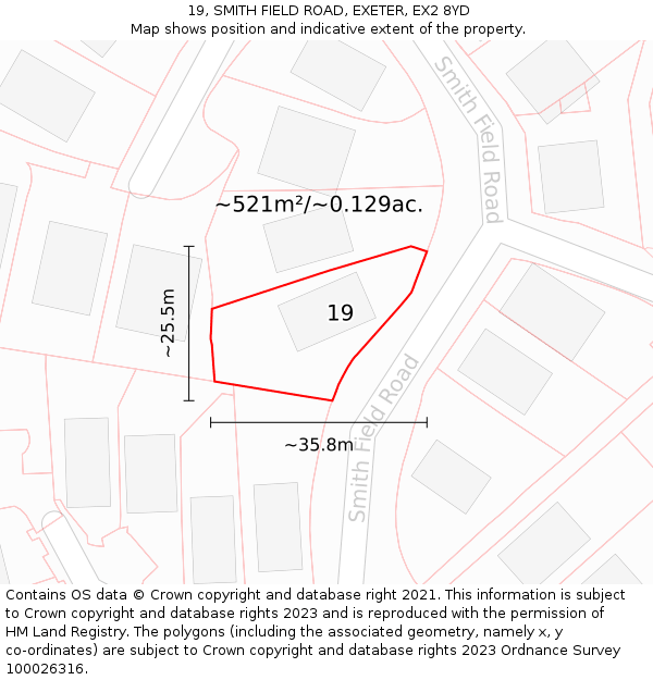 19, SMITH FIELD ROAD, EXETER, EX2 8YD: Plot and title map