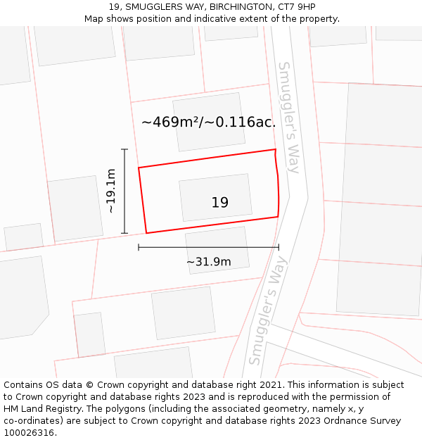 19, SMUGGLERS WAY, BIRCHINGTON, CT7 9HP: Plot and title map
