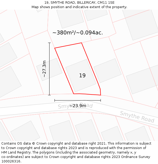 19, SMYTHE ROAD, BILLERICAY, CM11 1SE: Plot and title map