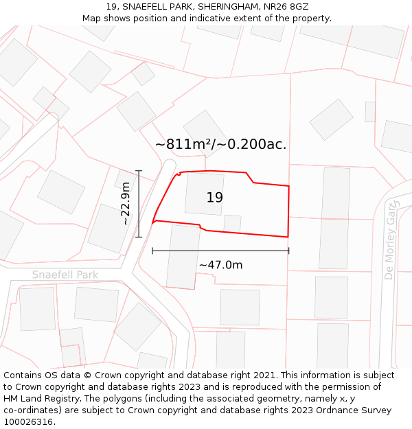 19, SNAEFELL PARK, SHERINGHAM, NR26 8GZ: Plot and title map