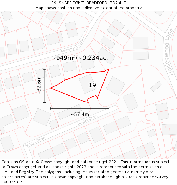 19, SNAPE DRIVE, BRADFORD, BD7 4LZ: Plot and title map