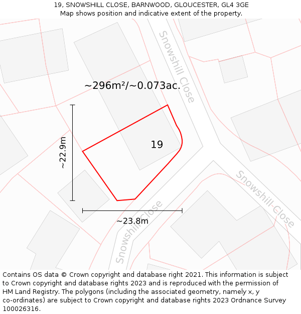 19, SNOWSHILL CLOSE, BARNWOOD, GLOUCESTER, GL4 3GE: Plot and title map