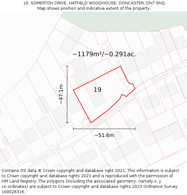 19, SOMERTON DRIVE, HATFIELD WOODHOUSE, DONCASTER, DN7 6NQ: Plot and title map