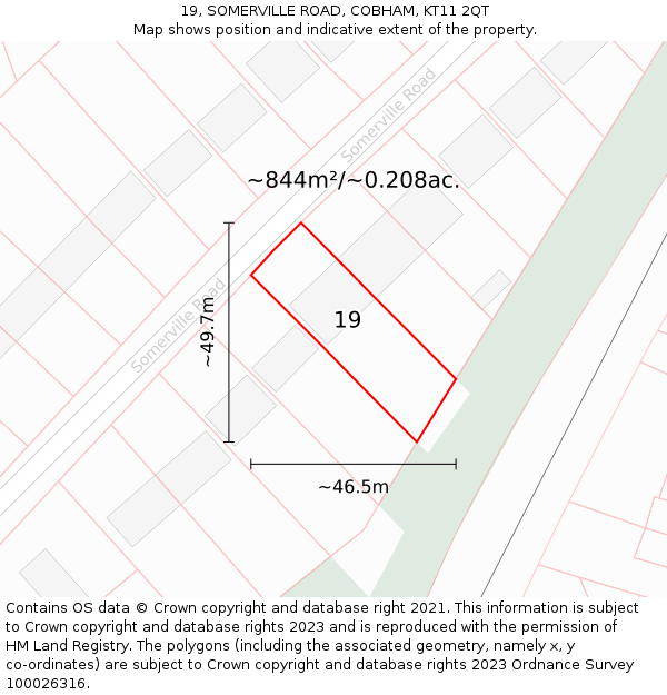 19, SOMERVILLE ROAD, COBHAM, KT11 2QT: Plot and title map