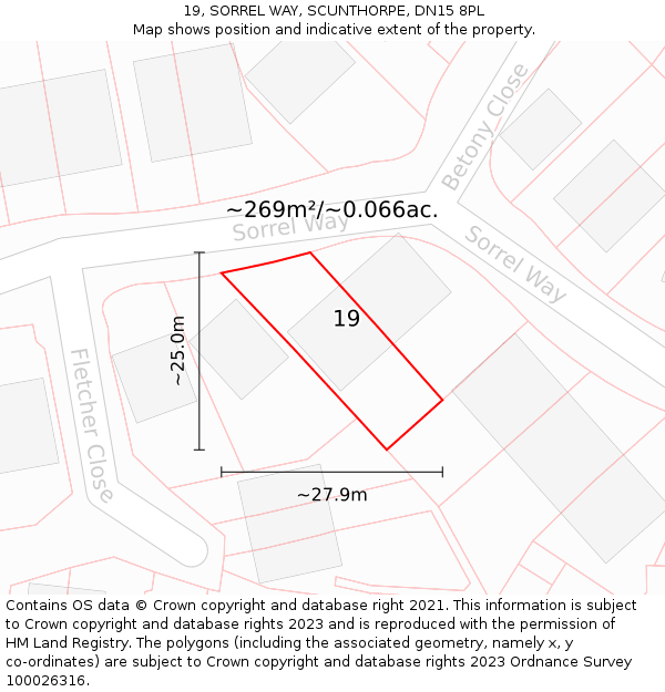 19, SORREL WAY, SCUNTHORPE, DN15 8PL: Plot and title map