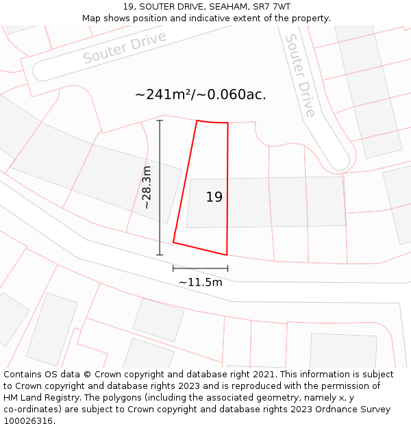 19, SOUTER DRIVE, SEAHAM, SR7 7WT: Plot and title map
