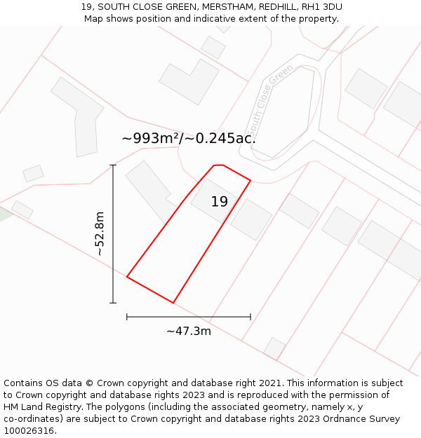 19, SOUTH CLOSE GREEN, MERSTHAM, REDHILL, RH1 3DU: Plot and title map