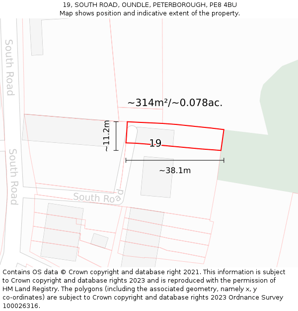 19, SOUTH ROAD, OUNDLE, PETERBOROUGH, PE8 4BU: Plot and title map