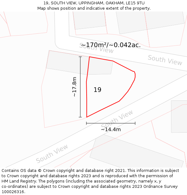 19, SOUTH VIEW, UPPINGHAM, OAKHAM, LE15 9TU: Plot and title map
