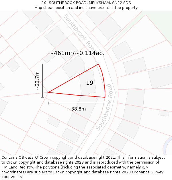 19, SOUTHBROOK ROAD, MELKSHAM, SN12 8DS: Plot and title map