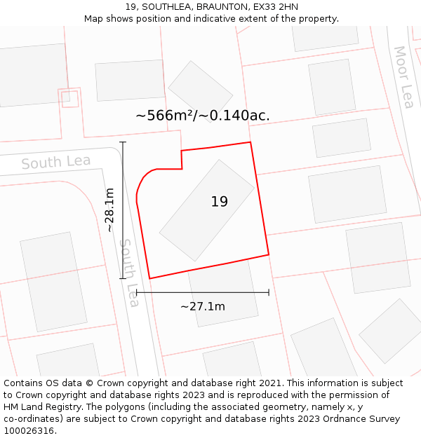19, SOUTHLEA, BRAUNTON, EX33 2HN: Plot and title map