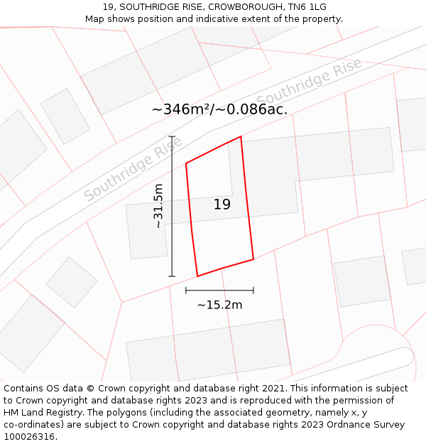 19, SOUTHRIDGE RISE, CROWBOROUGH, TN6 1LG: Plot and title map