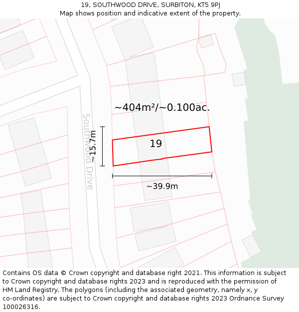 19, SOUTHWOOD DRIVE, SURBITON, KT5 9PJ: Plot and title map