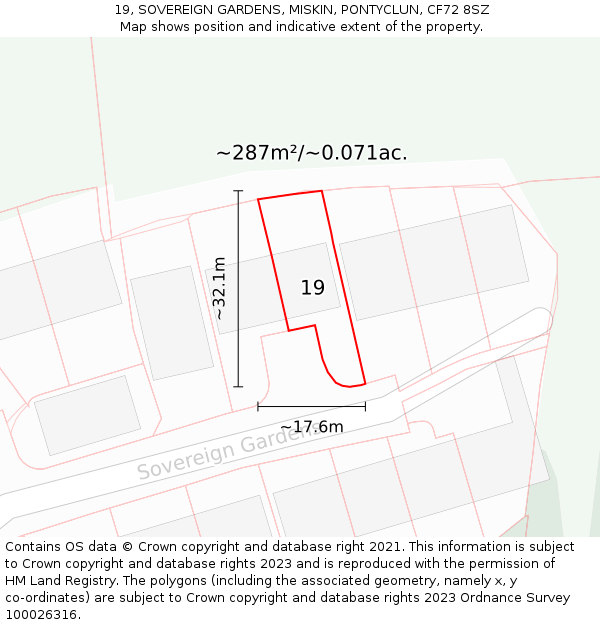 19, SOVEREIGN GARDENS, MISKIN, PONTYCLUN, CF72 8SZ: Plot and title map