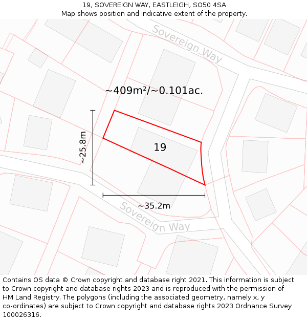 19, SOVEREIGN WAY, EASTLEIGH, SO50 4SA: Plot and title map
