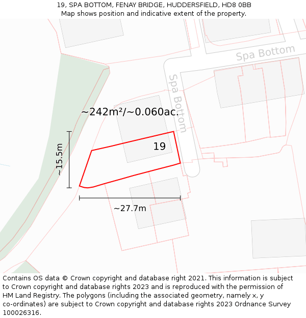 19, SPA BOTTOM, FENAY BRIDGE, HUDDERSFIELD, HD8 0BB: Plot and title map