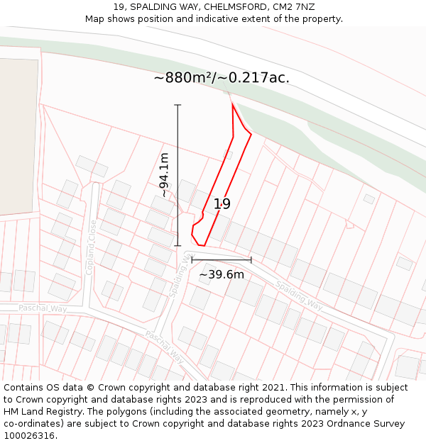 19, SPALDING WAY, CHELMSFORD, CM2 7NZ: Plot and title map