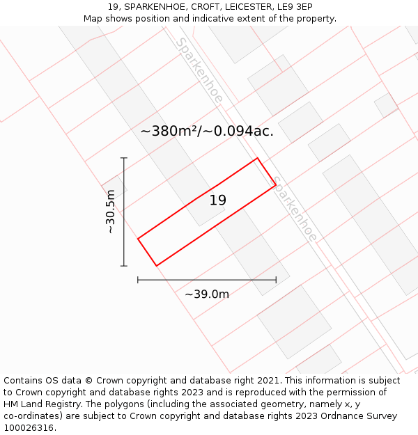 19, SPARKENHOE, CROFT, LEICESTER, LE9 3EP: Plot and title map