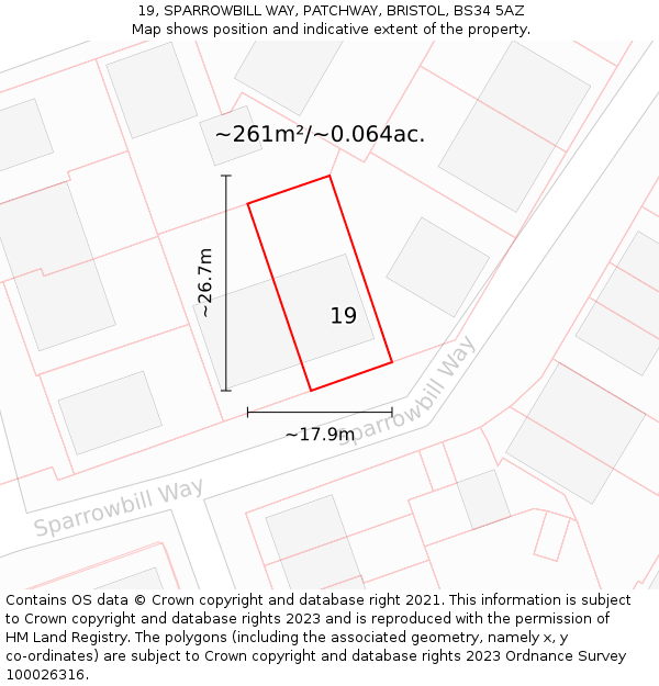 19, SPARROWBILL WAY, PATCHWAY, BRISTOL, BS34 5AZ: Plot and title map