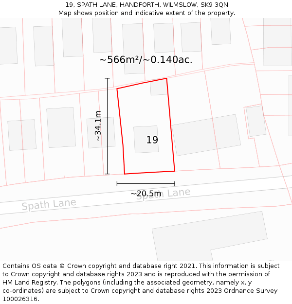 19, SPATH LANE, HANDFORTH, WILMSLOW, SK9 3QN: Plot and title map