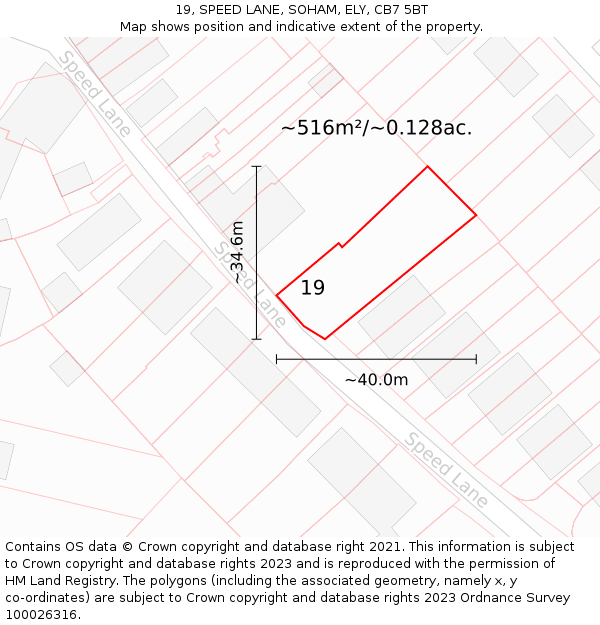 19, SPEED LANE, SOHAM, ELY, CB7 5BT: Plot and title map