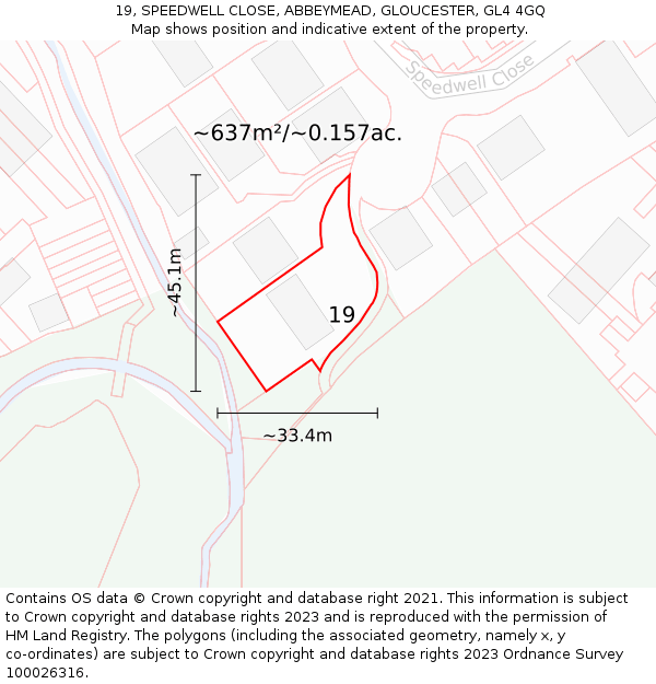 19, SPEEDWELL CLOSE, ABBEYMEAD, GLOUCESTER, GL4 4GQ: Plot and title map