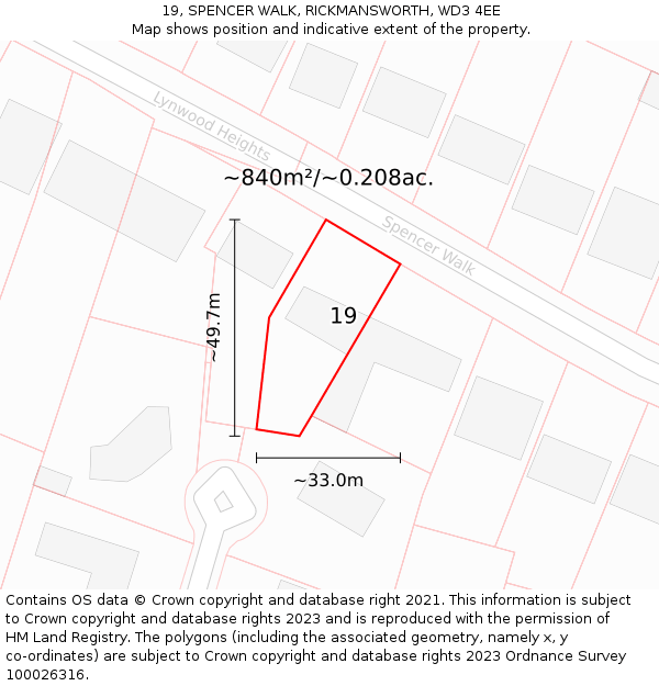 19, SPENCER WALK, RICKMANSWORTH, WD3 4EE: Plot and title map