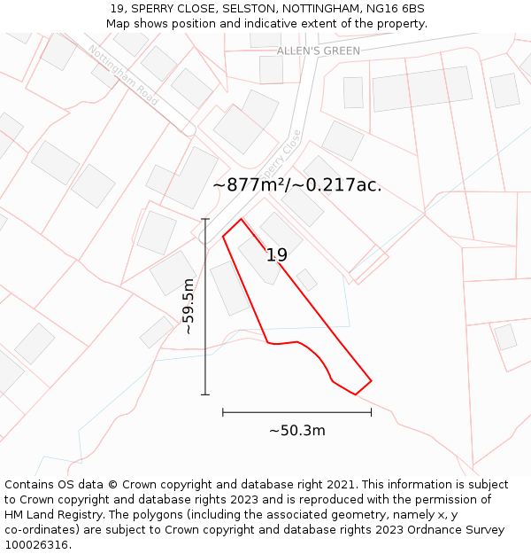 19, SPERRY CLOSE, SELSTON, NOTTINGHAM, NG16 6BS: Plot and title map