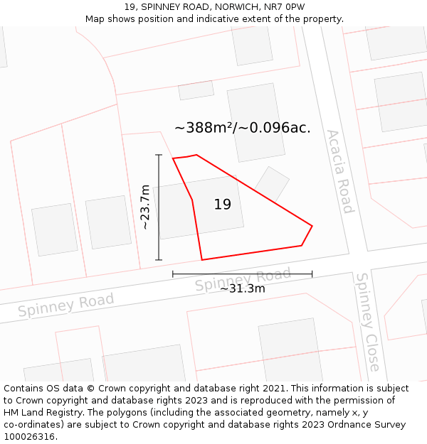 19, SPINNEY ROAD, NORWICH, NR7 0PW: Plot and title map