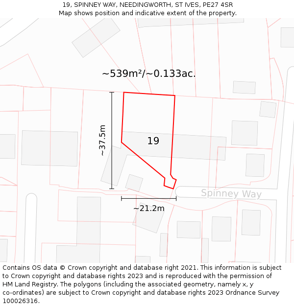 19, SPINNEY WAY, NEEDINGWORTH, ST IVES, PE27 4SR: Plot and title map