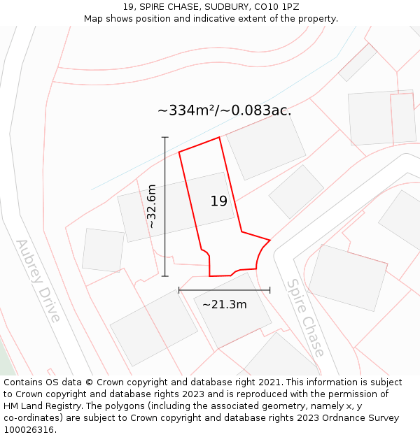 19, SPIRE CHASE, SUDBURY, CO10 1PZ: Plot and title map