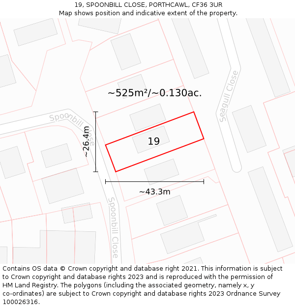 19, SPOONBILL CLOSE, PORTHCAWL, CF36 3UR: Plot and title map