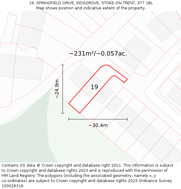 19, SPRINGFIELD DRIVE, KIDSGROVE, STOKE-ON-TRENT, ST7 1BL: Plot and title map