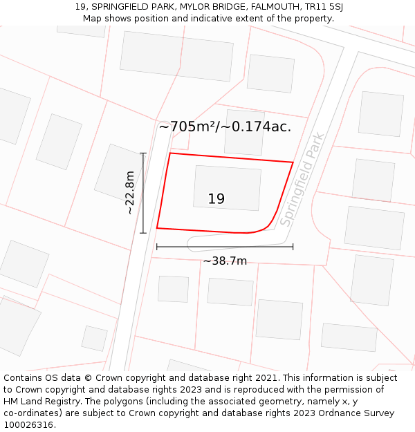 19, SPRINGFIELD PARK, MYLOR BRIDGE, FALMOUTH, TR11 5SJ: Plot and title map