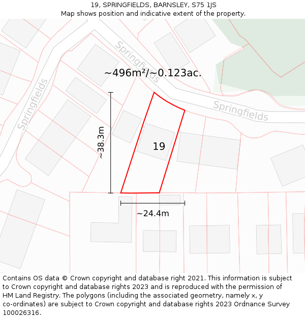 19, SPRINGFIELDS, BARNSLEY, S75 1JS: Plot and title map