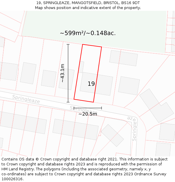 19, SPRINGLEAZE, MANGOTSFIELD, BRISTOL, BS16 9DT: Plot and title map