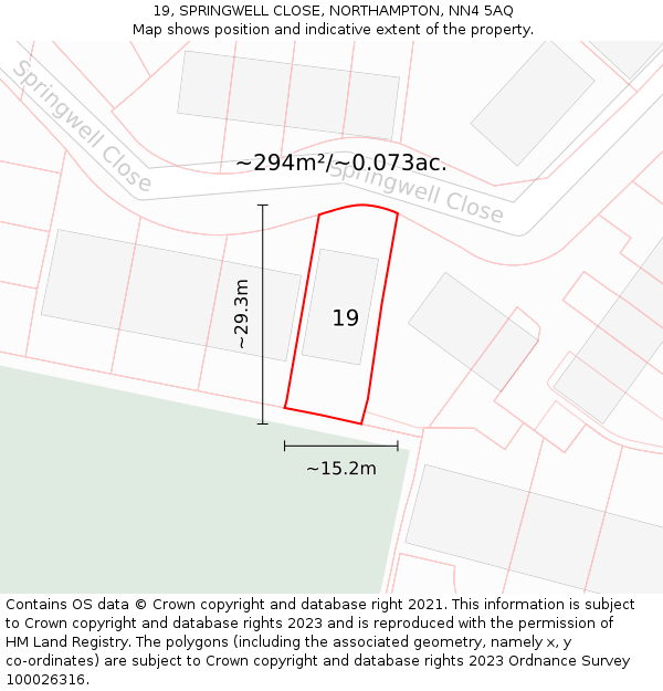 19, SPRINGWELL CLOSE, NORTHAMPTON, NN4 5AQ: Plot and title map