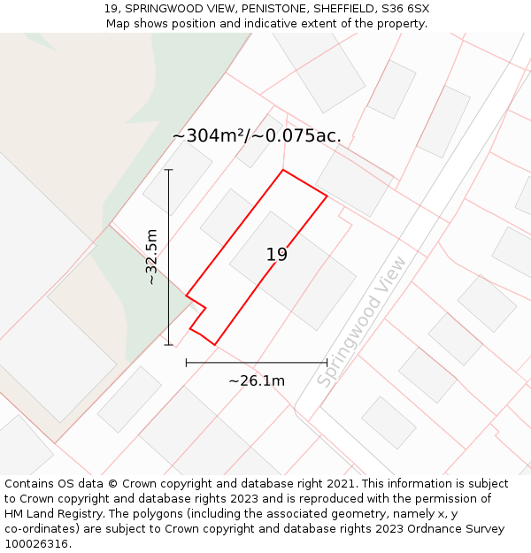 19, SPRINGWOOD VIEW, PENISTONE, SHEFFIELD, S36 6SX: Plot and title map