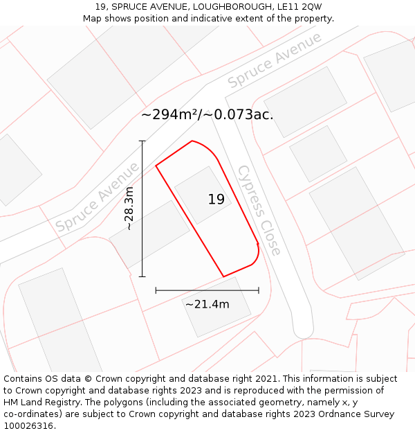 19, SPRUCE AVENUE, LOUGHBOROUGH, LE11 2QW: Plot and title map