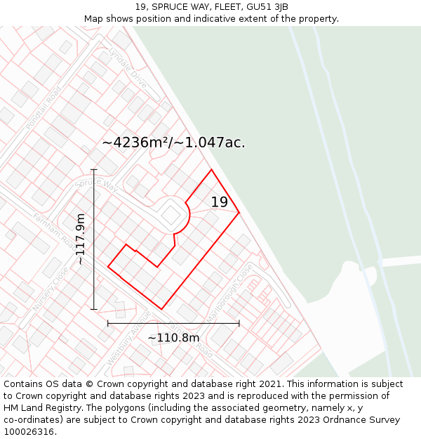 19, SPRUCE WAY, FLEET, GU51 3JB: Plot and title map