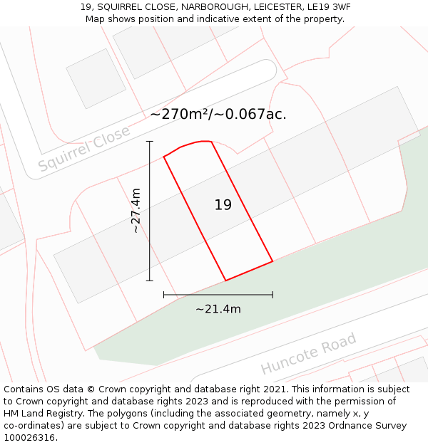 19, SQUIRREL CLOSE, NARBOROUGH, LEICESTER, LE19 3WF: Plot and title map