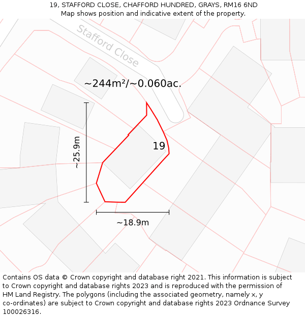 19, STAFFORD CLOSE, CHAFFORD HUNDRED, GRAYS, RM16 6ND: Plot and title map