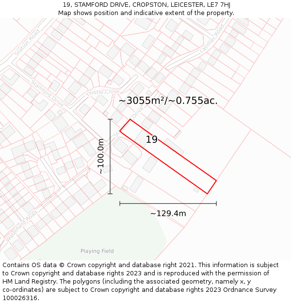 19, STAMFORD DRIVE, CROPSTON, LEICESTER, LE7 7HJ: Plot and title map