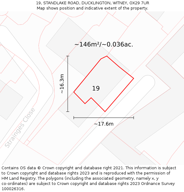 19, STANDLAKE ROAD, DUCKLINGTON, WITNEY, OX29 7UR: Plot and title map