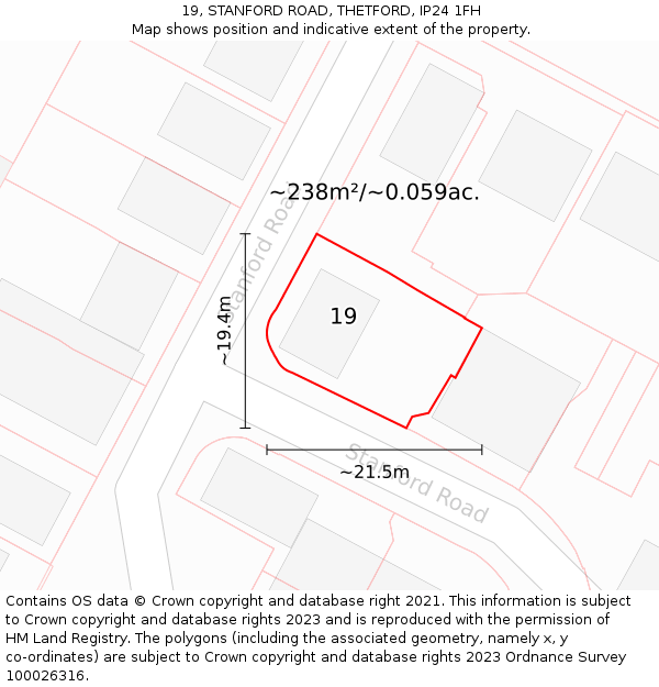 19, STANFORD ROAD, THETFORD, IP24 1FH: Plot and title map