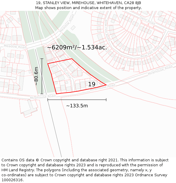 19, STANLEY VIEW, MIREHOUSE, WHITEHAVEN, CA28 8JB: Plot and title map